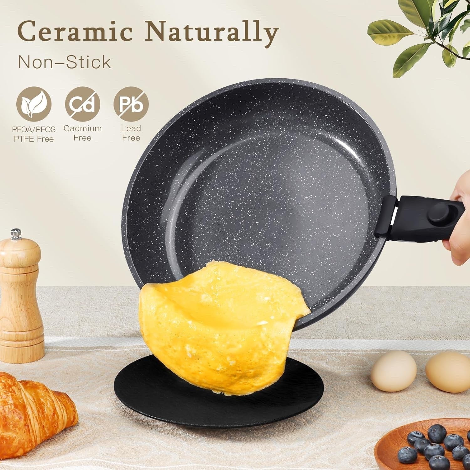 21Pcs Plus Black Non Stick Cookware Set with Removable Handles Induction Safe