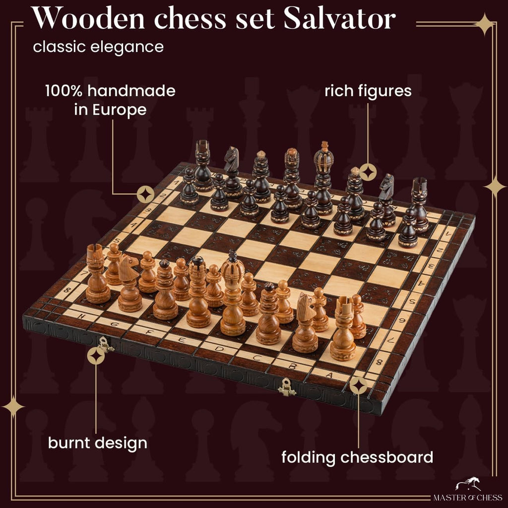 60cm Luxury Wooden Chess Set | Hand-Carved Metal & Wood Pieces | Premium Board