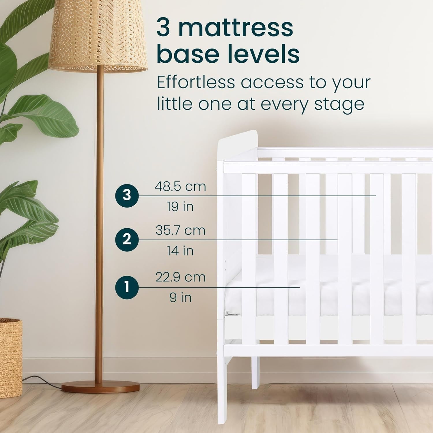 3in1 Mini Cot Bed with Drawer Toddler Sofa Adjustable Height Wooden Frame White