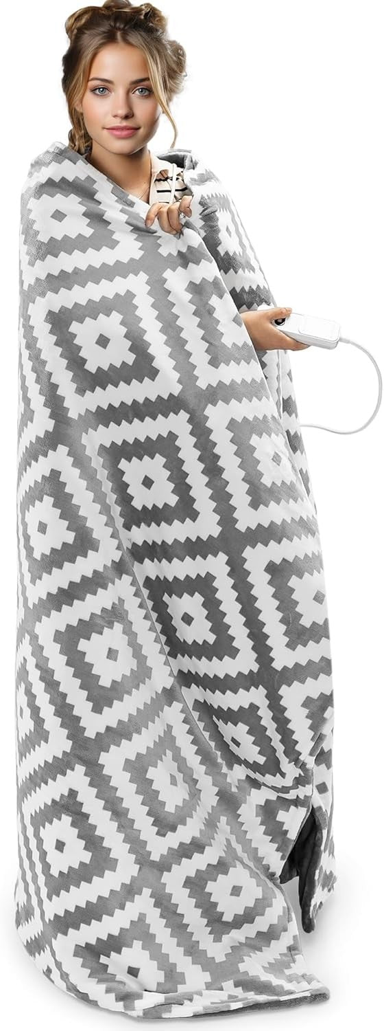 Electric Heated Throw Blanket Checked Design 3 Heat Auto Off Washable 180x130