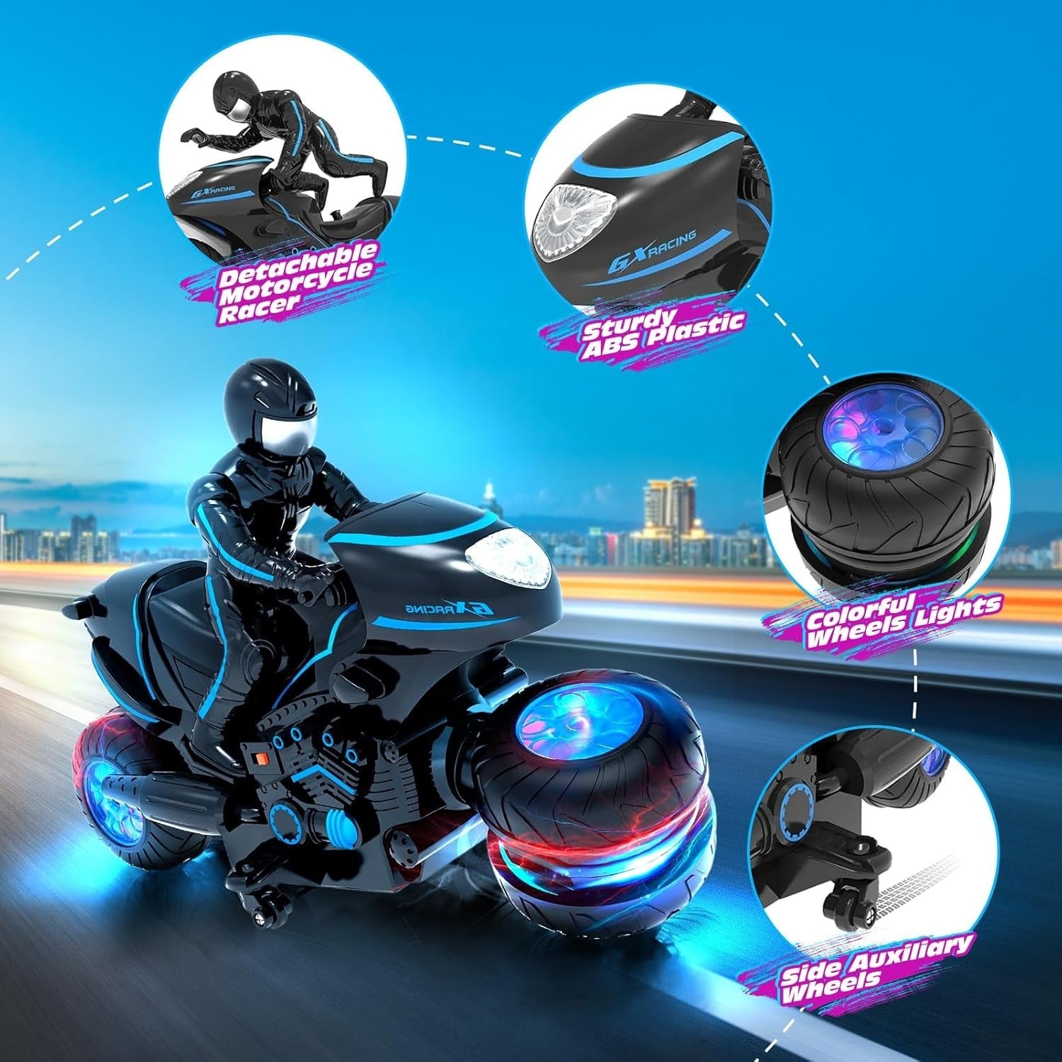 RC Stunt Motorcycle Car, 360° Flip Remote Control Vehicle for Kids