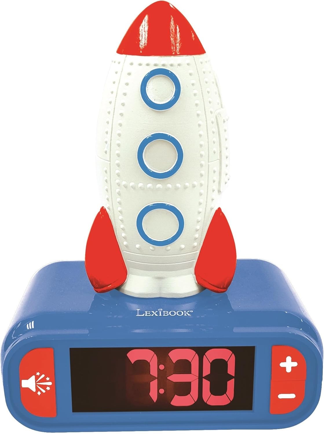 Kids Rocket Alarm Clock Night Light LCD Snooze Sound Effects Bedside Blue