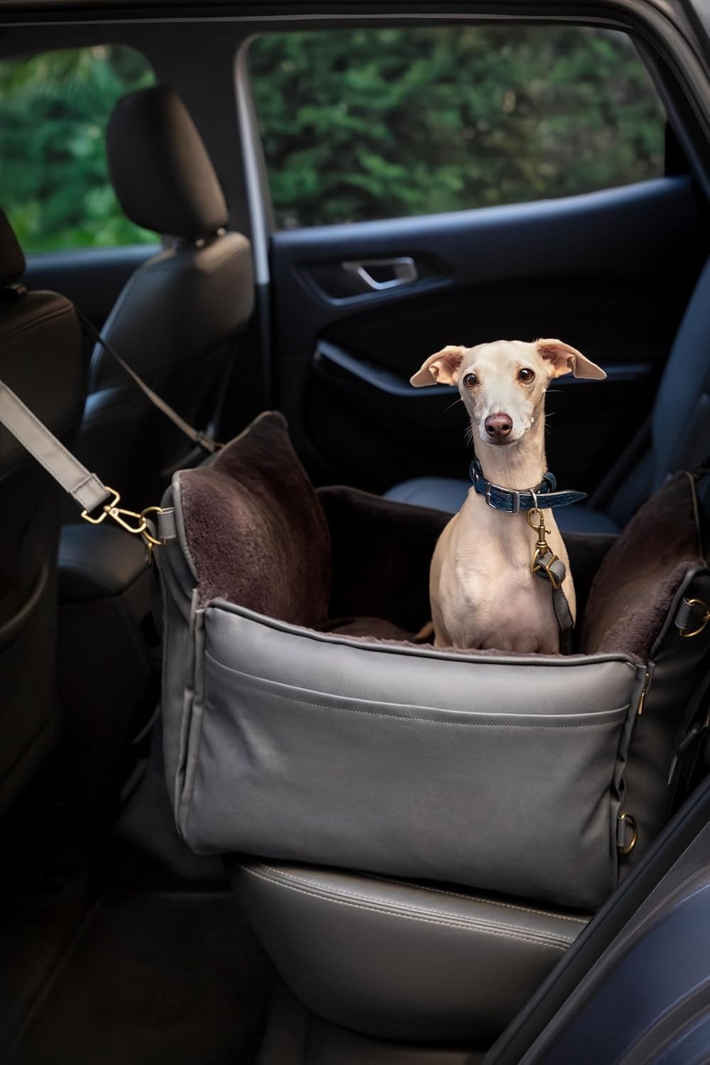 Luxury Dog Booster Car Seat Orthopedic Foam Washable Travel Bed Charcoal