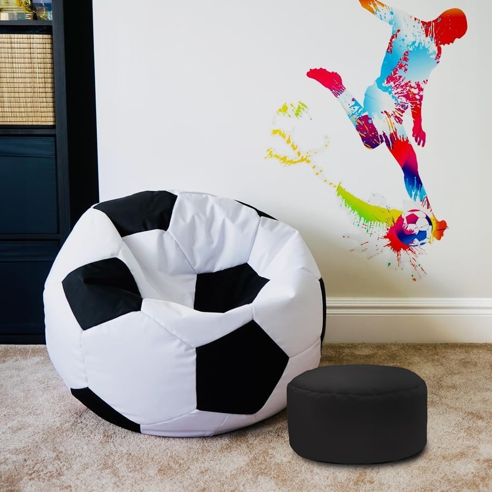 Kids Football Beanbag Chair with Footstool, Durable, Machine Washable, 60x80cm
