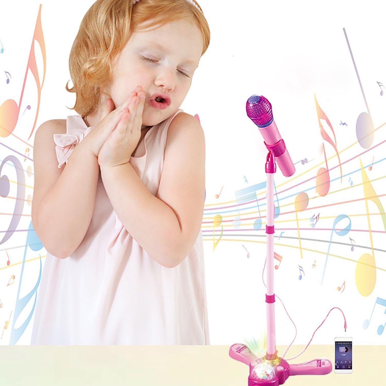 Kids Karaoke Machine with Stand Mic LED Stage Lights Adjustable