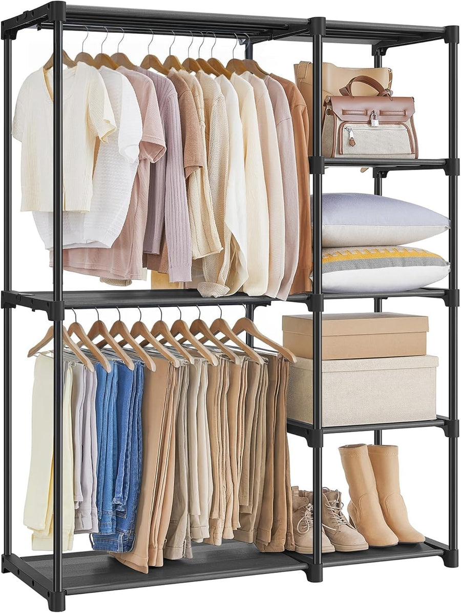 Freestanding Wardrobe with Shelves & Rails – Black 165cm