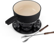 Cast Iron Fondue Set 9 Piece Matte Black Cheese Chocolate Pot 2L