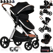 3in1 Baby Pram Travel System Pushchair with Car Seat Foldable Black Silver