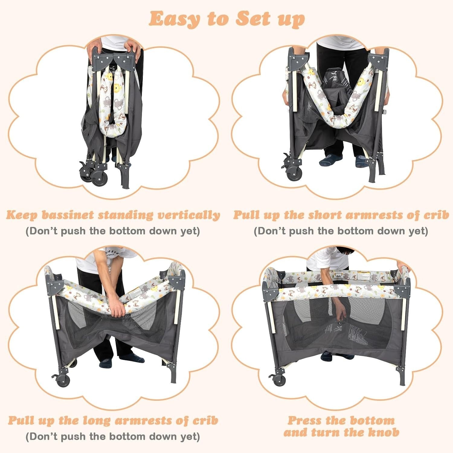 4in1 Travel Cot Baby Bedside Foldable Crib Bassinet Portable Playard Dark Grey