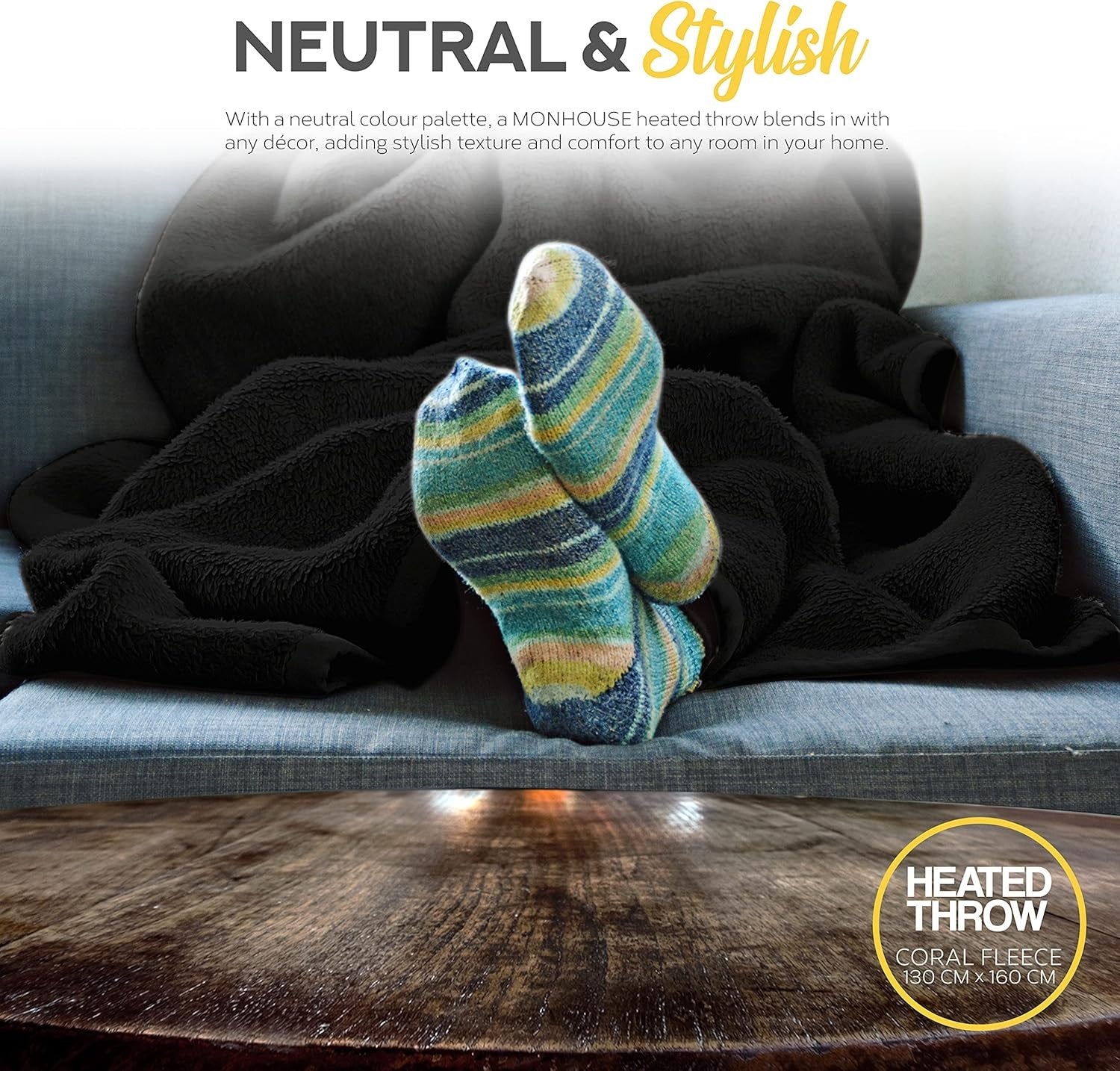 Electric Heated Throw Blanket 130x160cm Black 9 Heat Levels Timer Washable