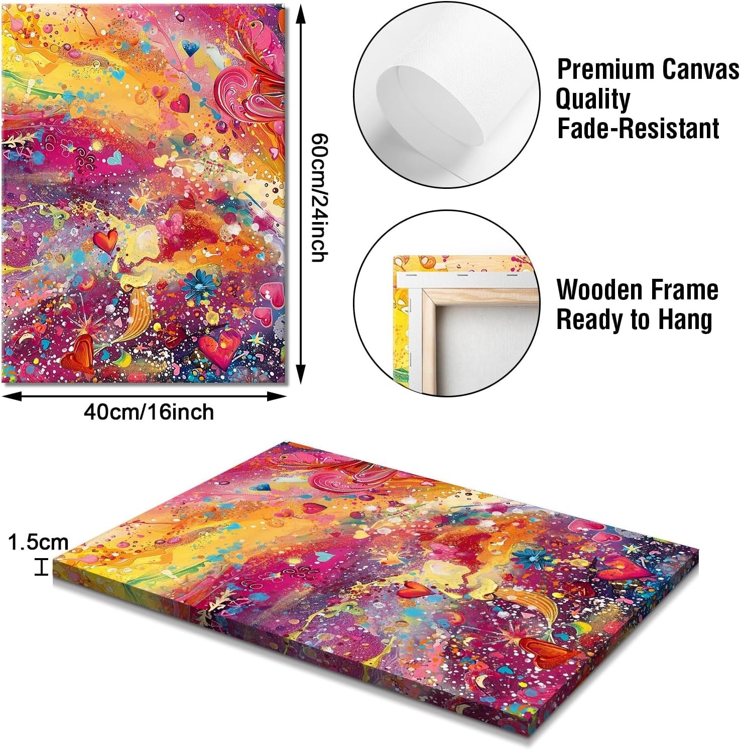 Set of 3 Abstract Heart Canvas Wall Art 40x60cm