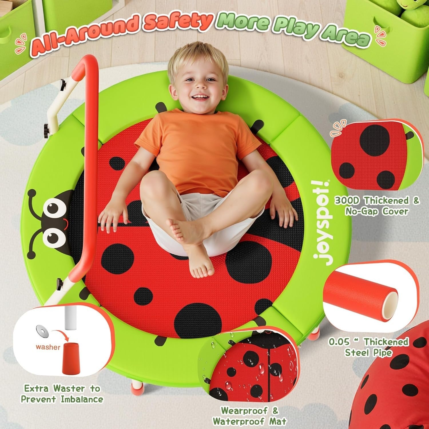3FT Toddler Trampoline Foldable Mini Jumper Adjustable Handle Kids 36”