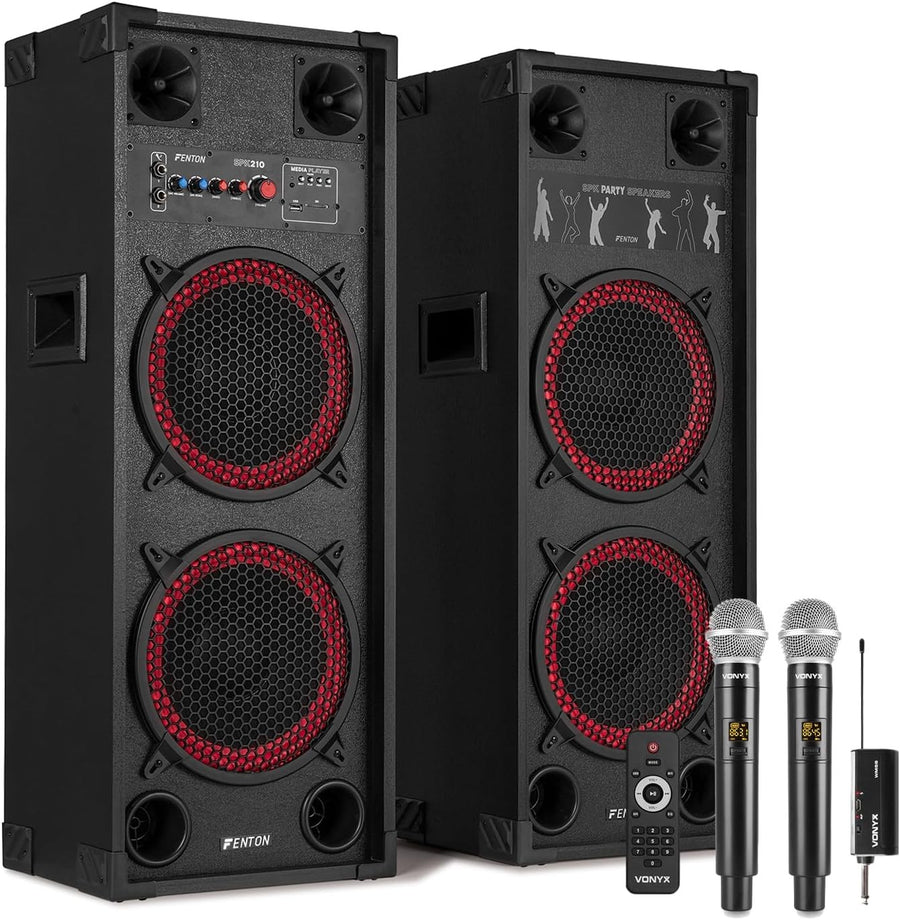 1200W Karaoke Speaker System Dual 10" Woofers Black