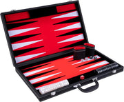 21 Inch Deluxe Backgammon Set Faux Leather Case Felt Interior Dice Cups