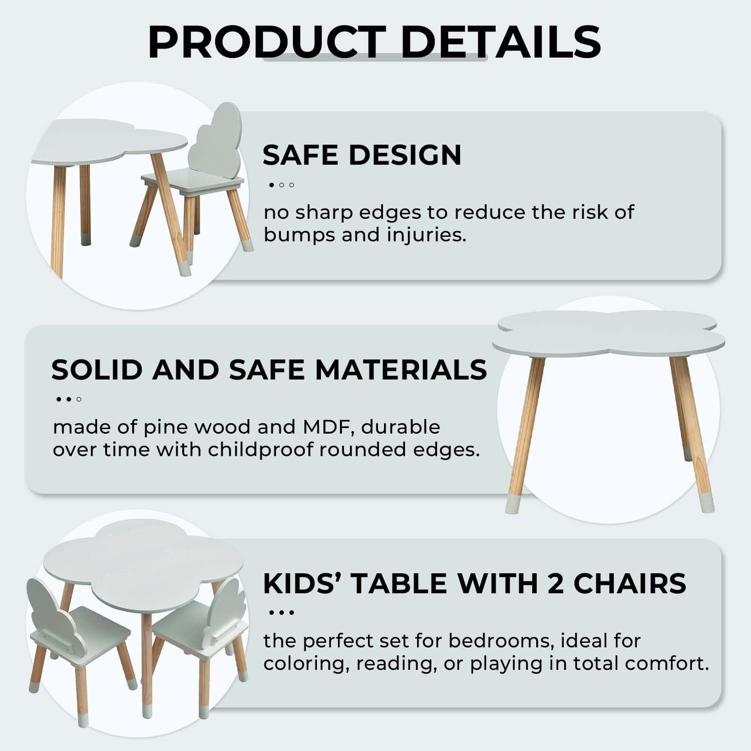 Kids Table and 2 Chairs Set Aqua Green & Brown, Safe Rounded Edges, MDF Pine