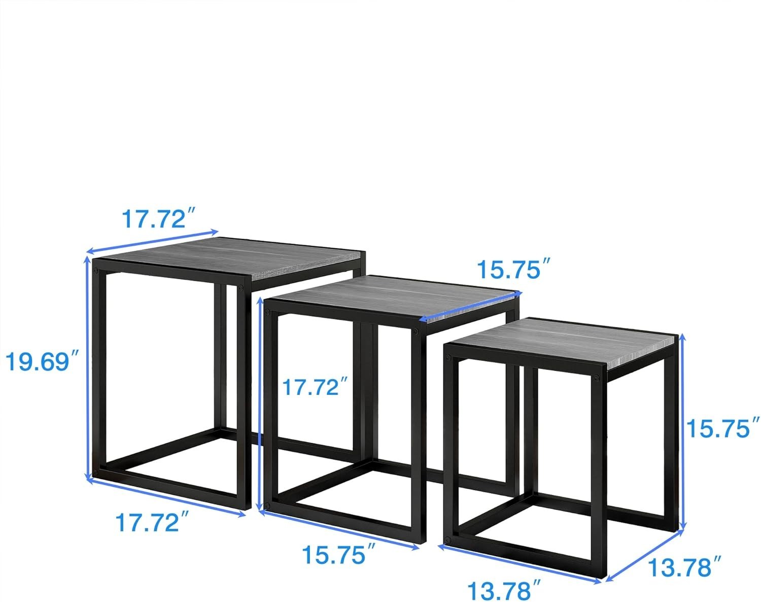Set of 3 Grey Nesting Tables Wood Top Metal Legs Modern Living Room End