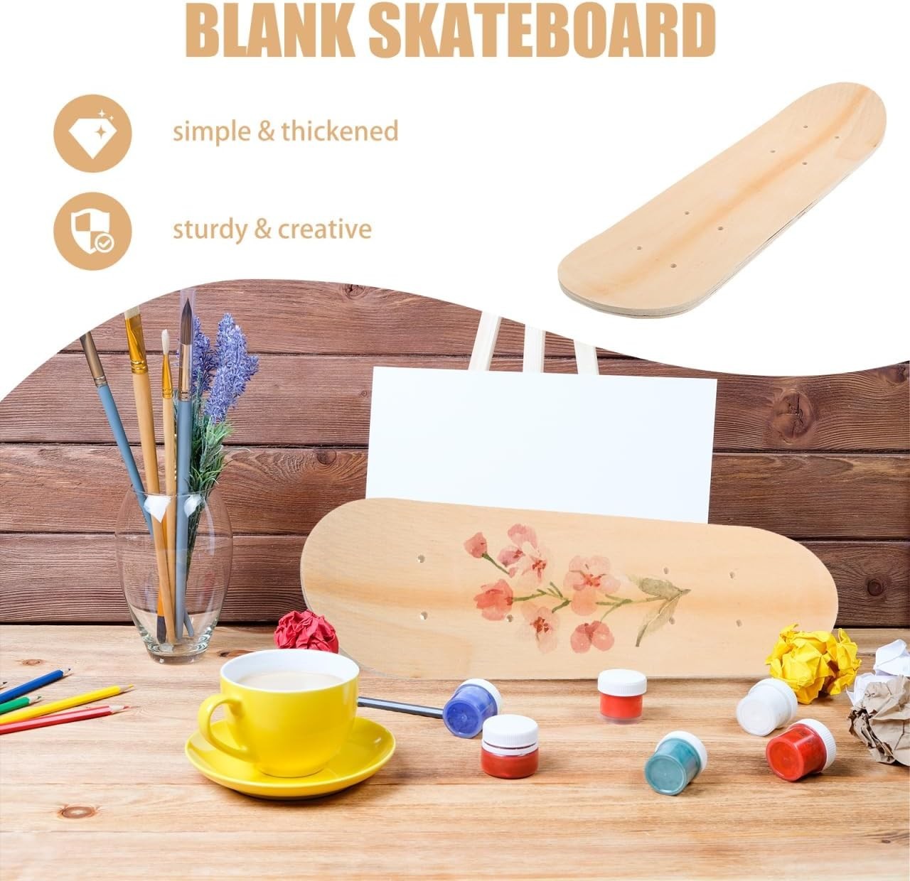 Blank Skateboard Deck 7 Ply Wooden Double Tail DIY Painting Art Skateboard