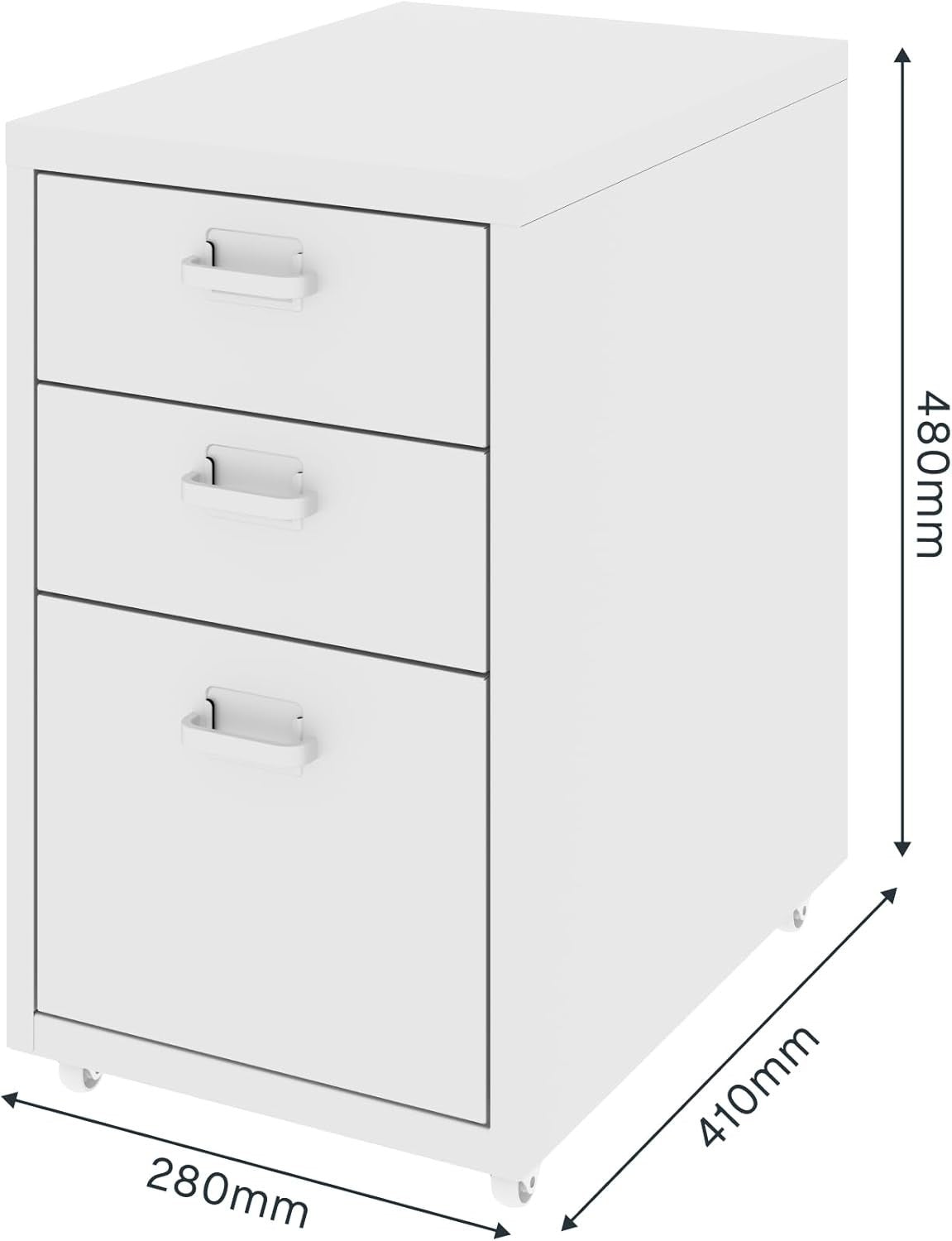 White Mobile Filing Cabinet 3 Drawer A4 Under Desk Printer Stand