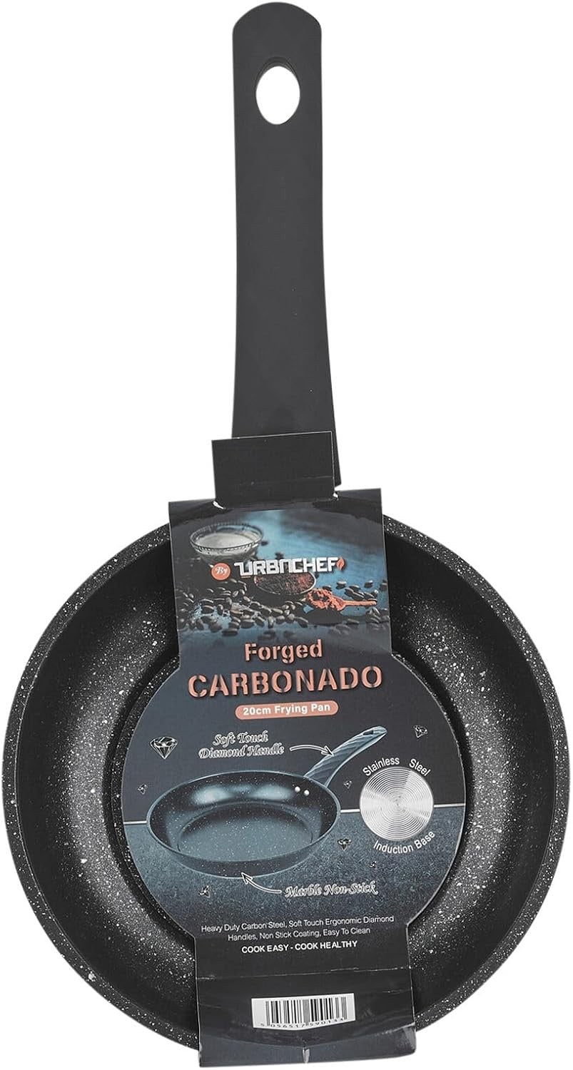 24cm Non Stick Frying Pan Black Marble Coating, Induction Safe Soft Touch Handle