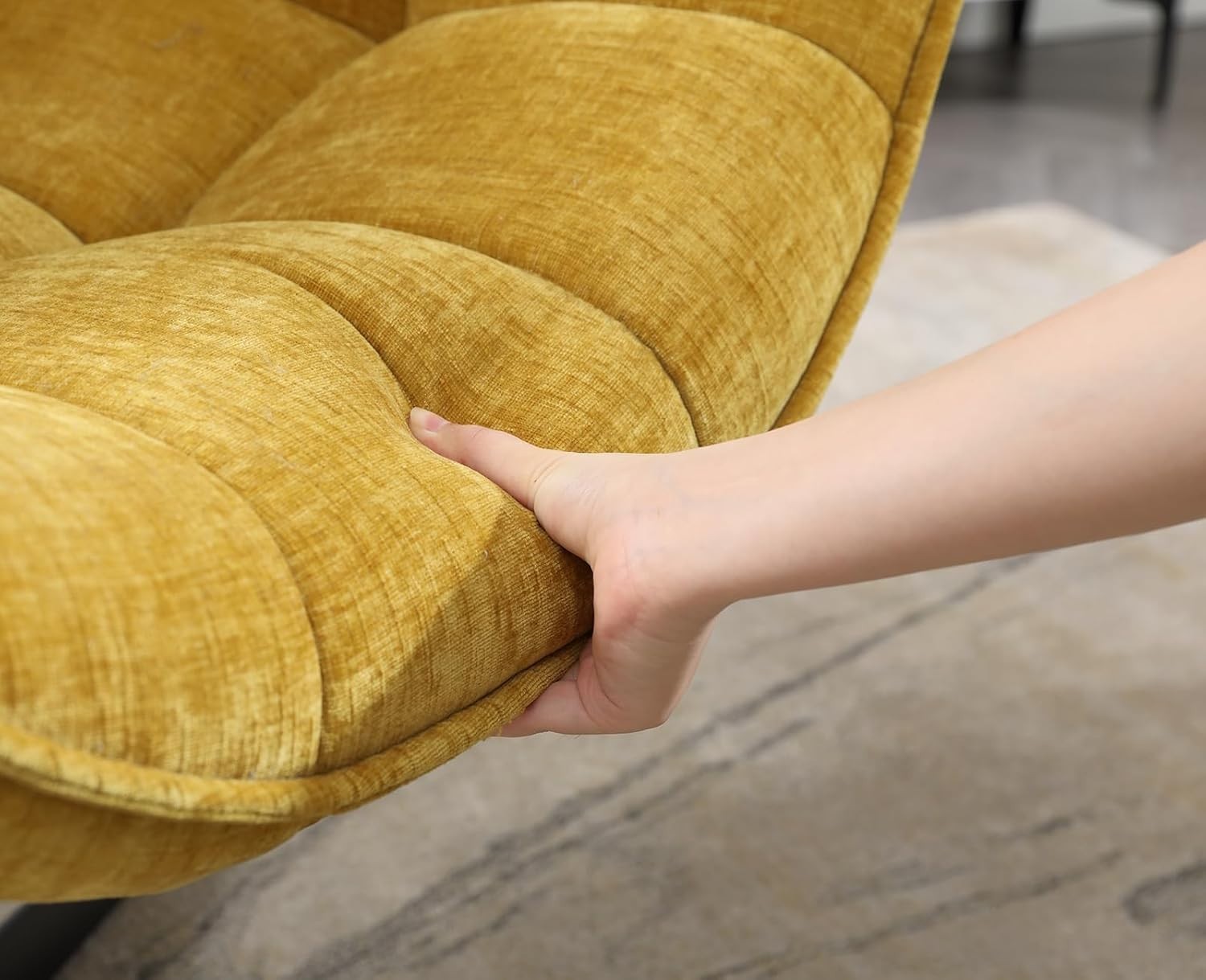 Swivel Chenille Tub Chair 360° Rotating Accent Armchair Yellow Lounge Seat