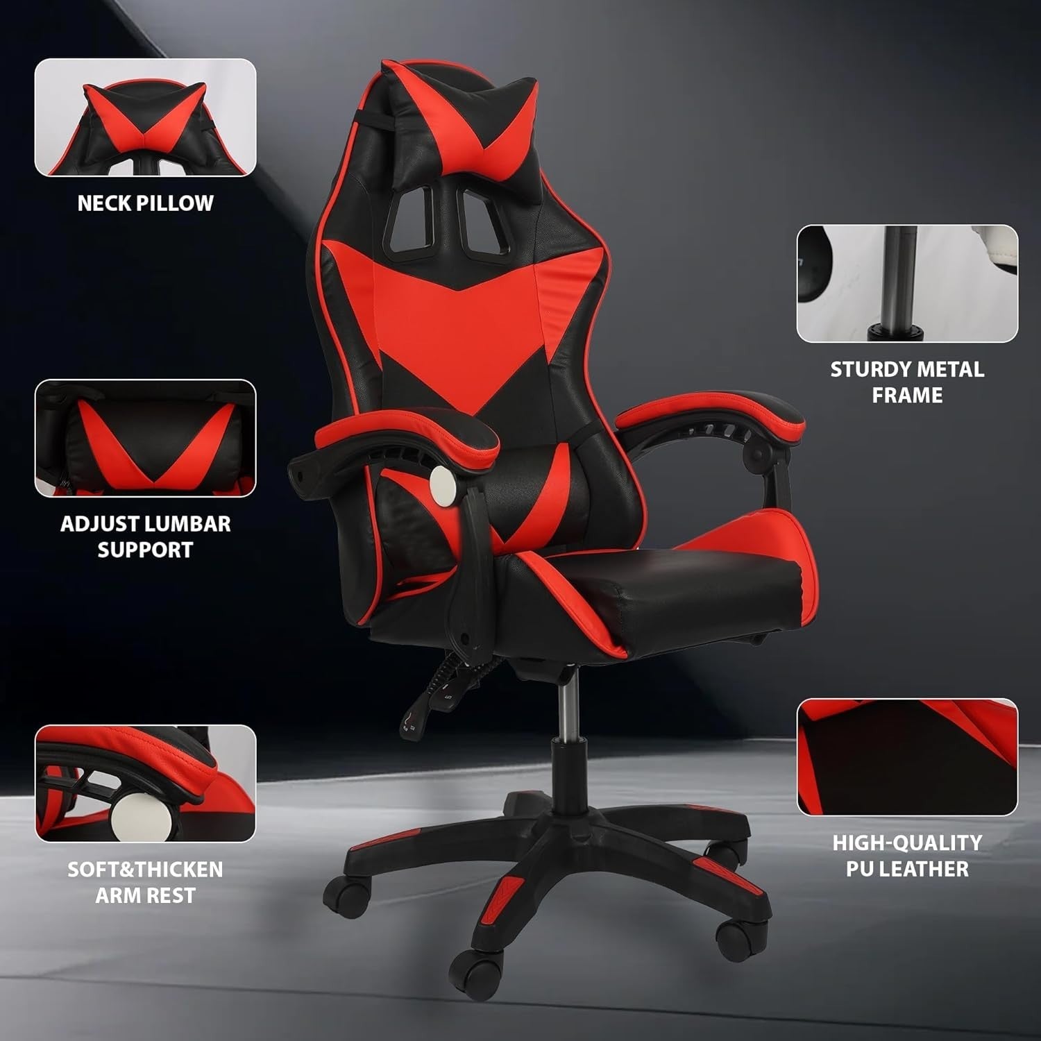 Gaming Chair Ergonomic Recliner Office Racing Desk Seat Black/Red 246lb Support