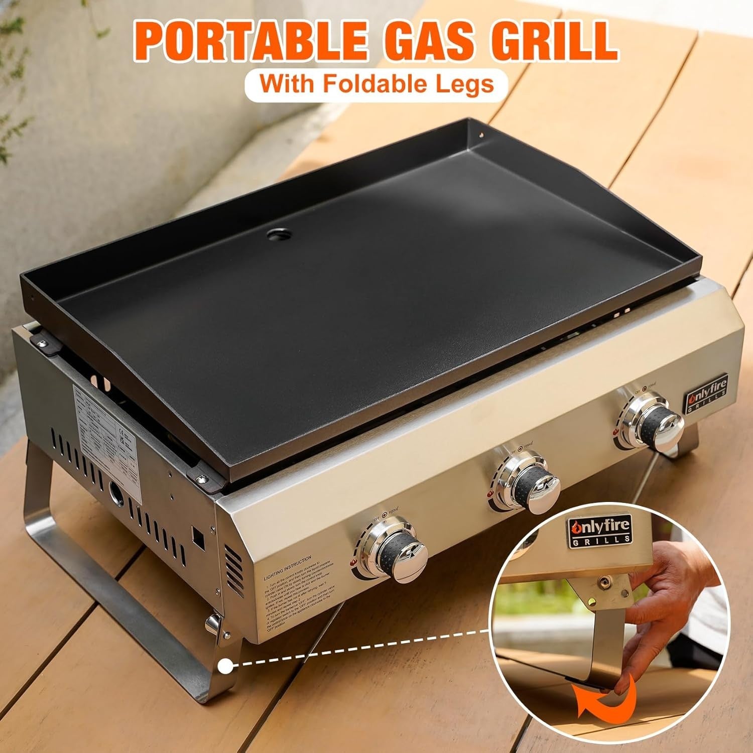 3-Burner Gas Plancha Tabletop BBQ Grill Non-Stick Ceramic Griddle