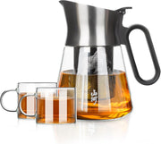 680ml Glass Teapot with Infuser & 2 Cups Loose Leaf Tea Set Clear