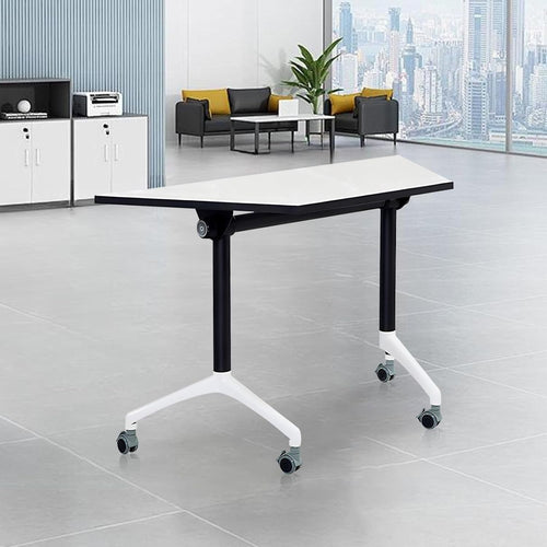 Flip-Top Folding Conference Table – Mobile Trapezoid Training Desk with Wheels