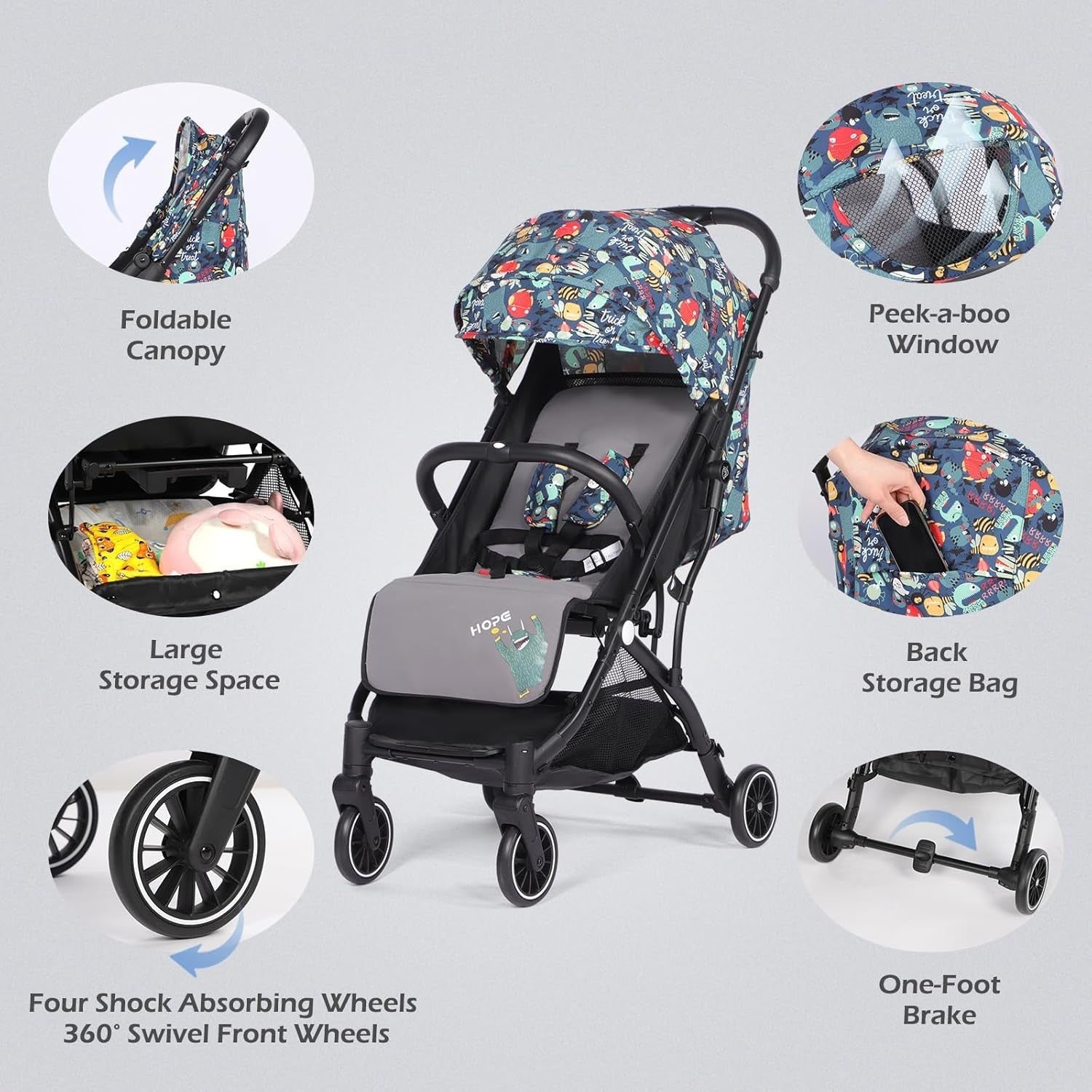 Compact Lightweight Travel Pushchair Buggy One-Hand Fold Newborn–3Y 15kg