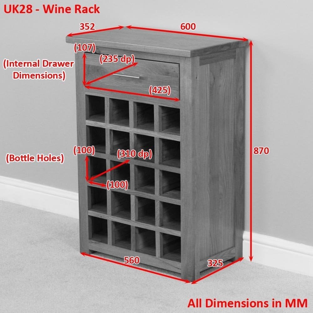 Solid Oak Wine Rack Cabinet Table 20 Bottle Storage Drawer Modern Lacquered