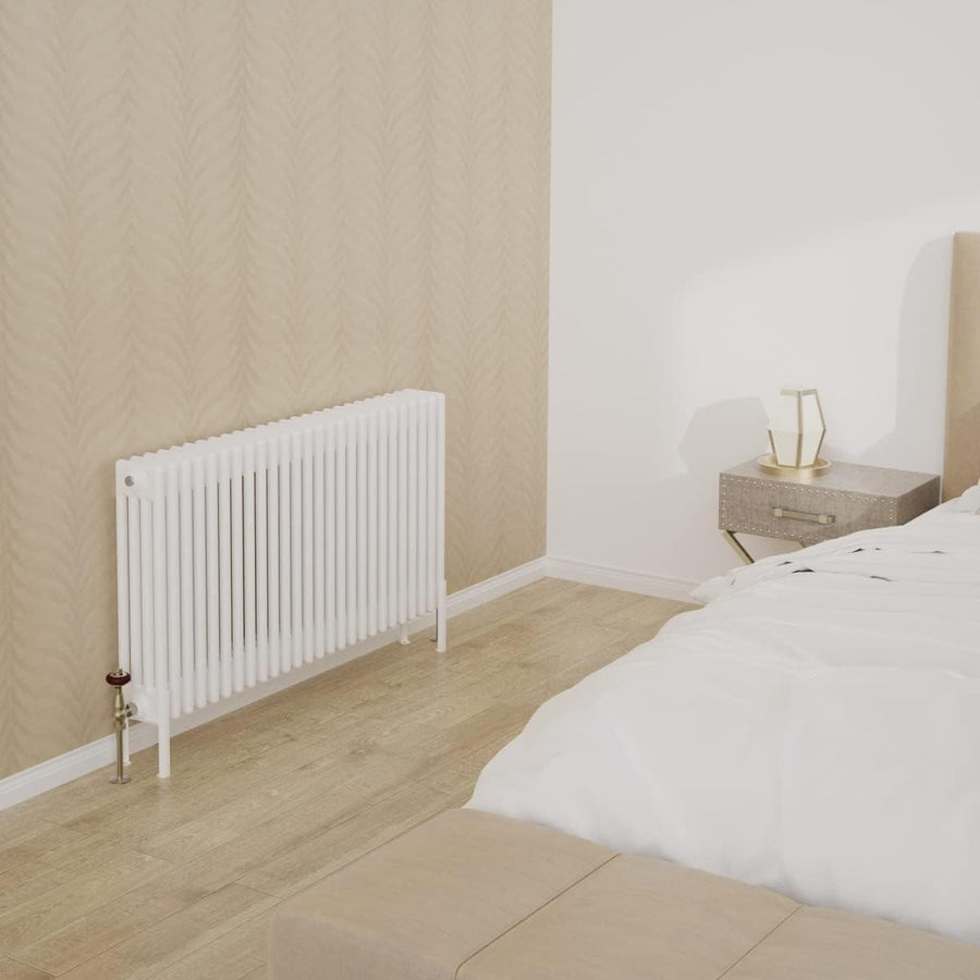 Space-Saving White 4 Column Horizontal Radiator 600x1190mm Central Heating