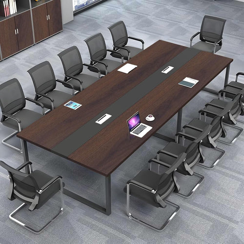 Dark Brown Conference Table 240cm w/ Metal Frame & Scratch-Resistant Top