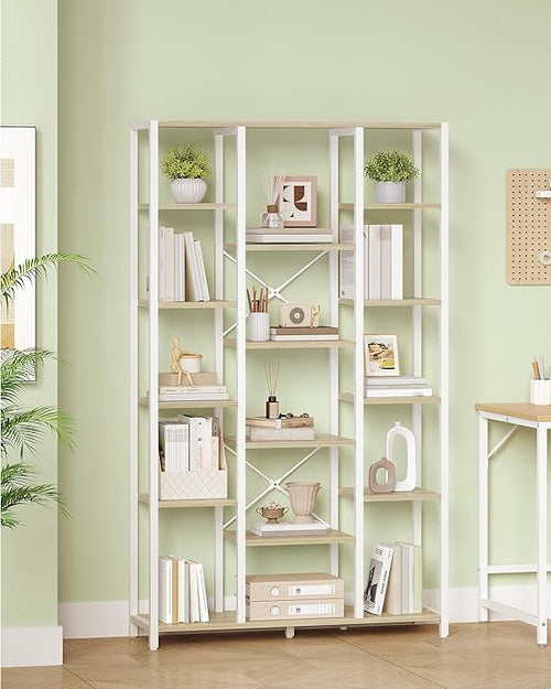 6 Tier White Bookshelf Adjustable Display Shelves Modern Storage Unit 170cm
