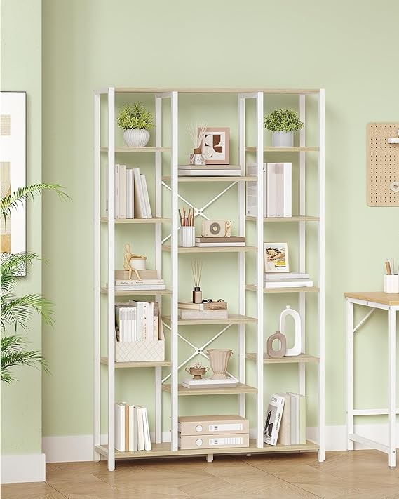 6 Tier White Bookshelf Adjustable Display Shelves Modern Storage Unit 170cm
