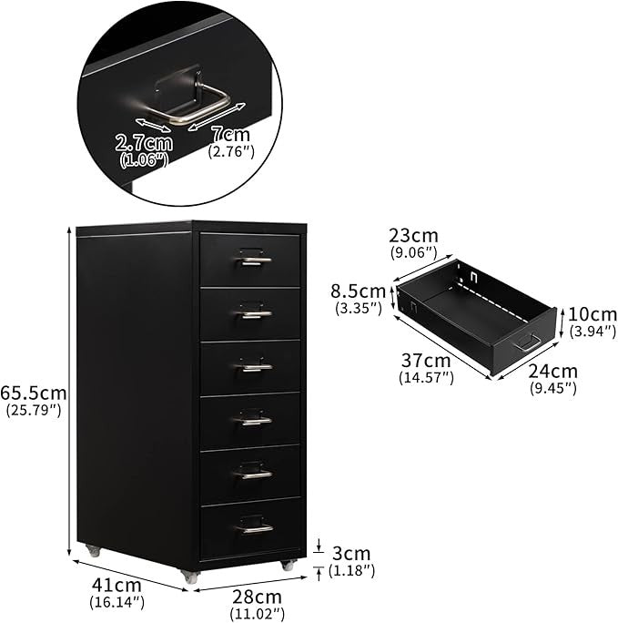 6 Drawer Metal File Cabinet with Wheels, Tall Lockable Rolling Office Storage