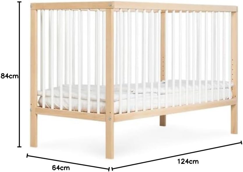 Space Saving Wooden Baby Cot Bed Adjustable Height Toddler Bed White Beech