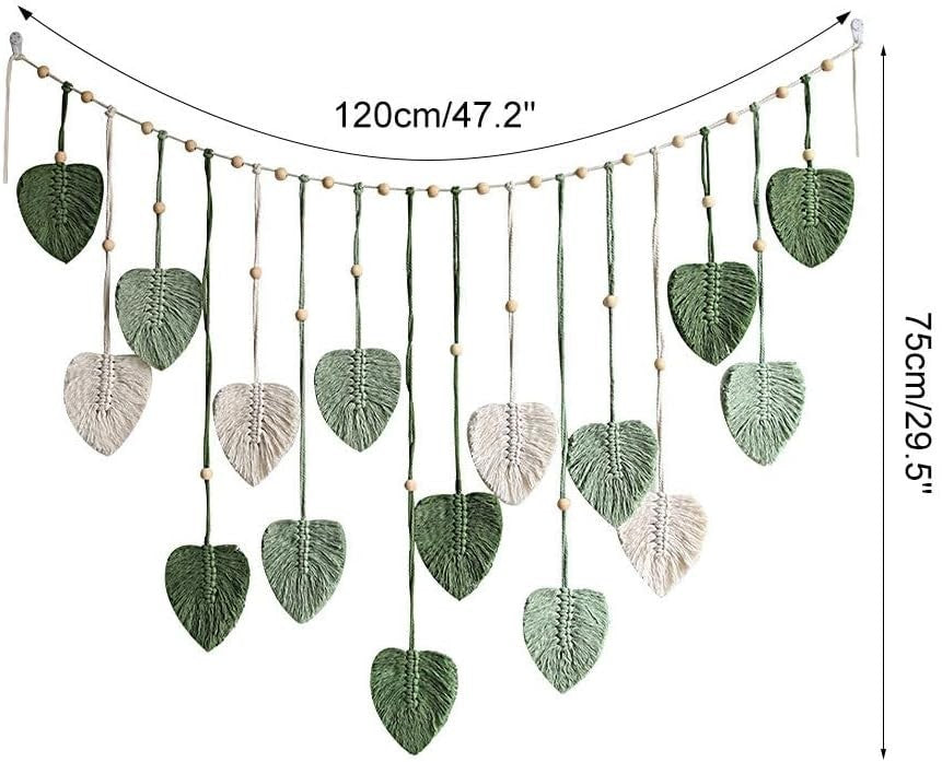 Large Boho Macrame Wall Hanging Leaf Tassel Wooden Bead Decor