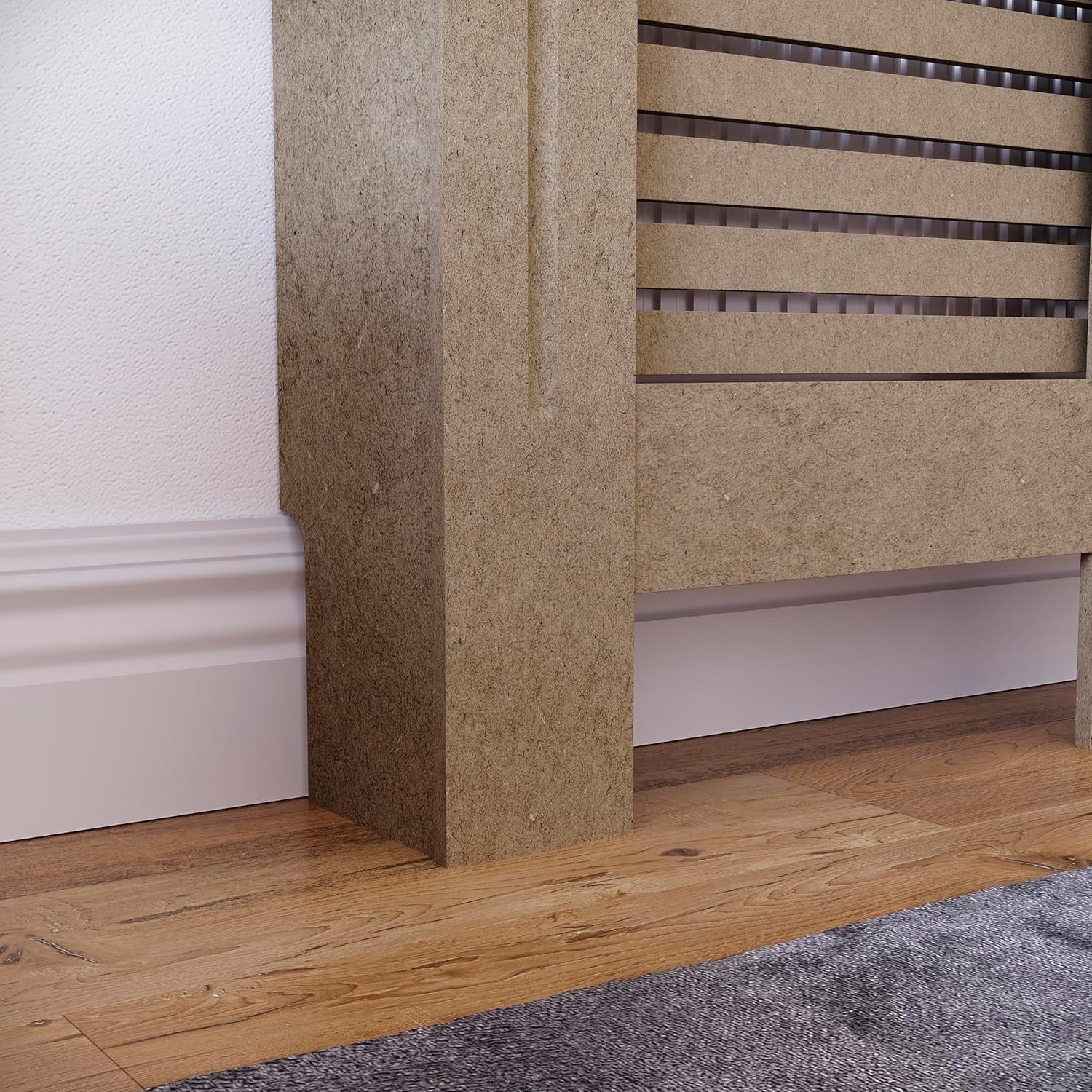 Medium MDF Radiator Cover 111cm Unpainted Slatted Heating Cabinet Modern