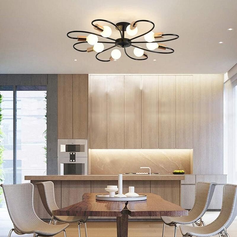 8-Light Black Gold Ceiling Light Flush Mount for Living Room
