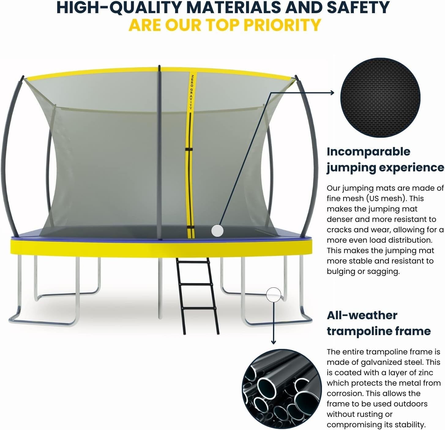 Rectangular Garden Trampoline 3.66x2.44m Safety Enclosure Ladder 130KG