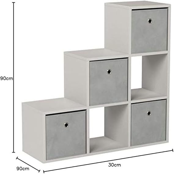 Modern Step Style 6 Cube Bookcase White Storage Shelving Unit for Home Office