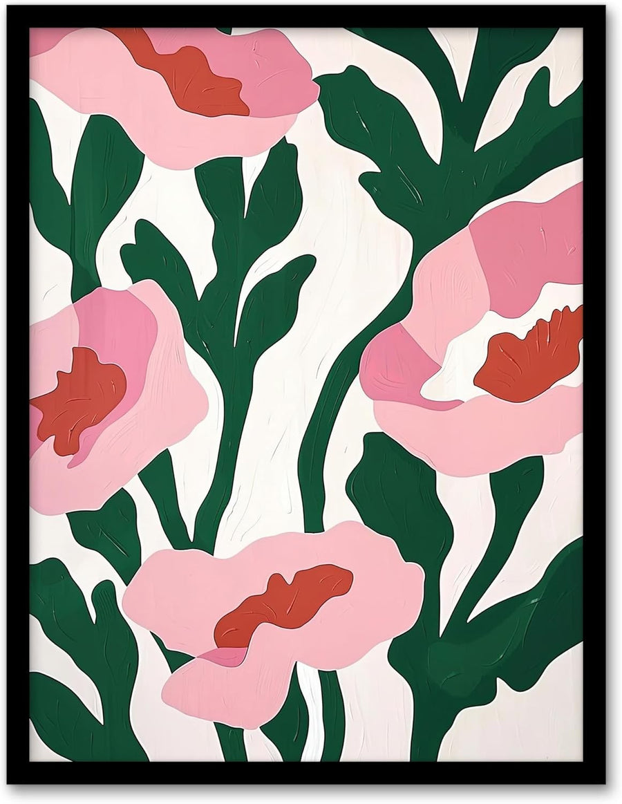 Abstract Flower Canvas Wall Art 12x16in Pink Green Modern Decor