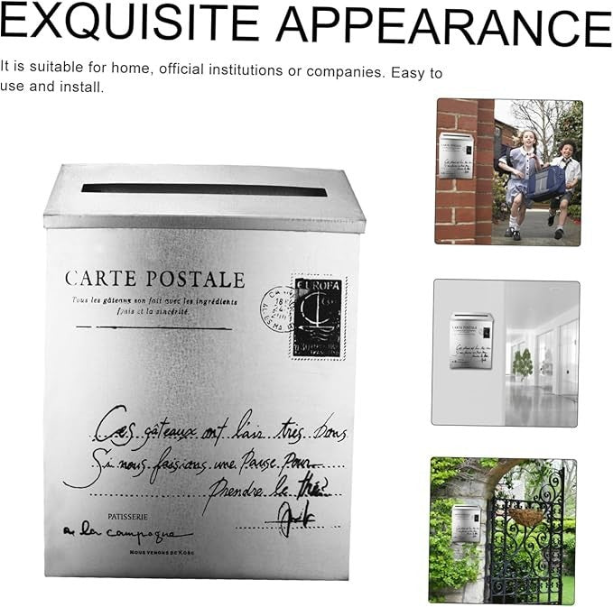 Retro Wall Mounted Silver Iron Mailbox Outdoor Post Box Stylish Home Decor