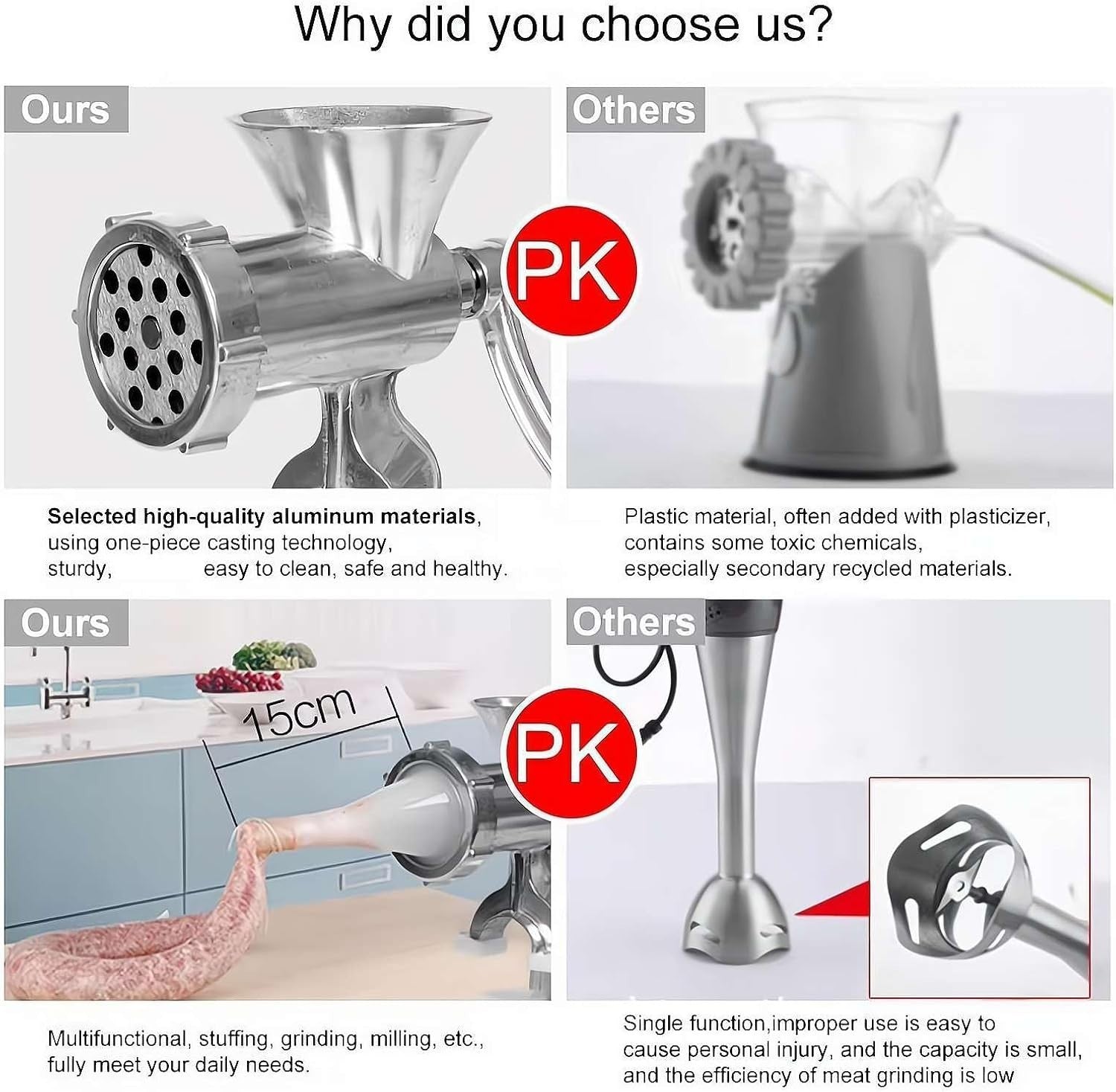 Manual Meat Grinder Sausage Maker Aluminium Mincer Dual Fix Clamp