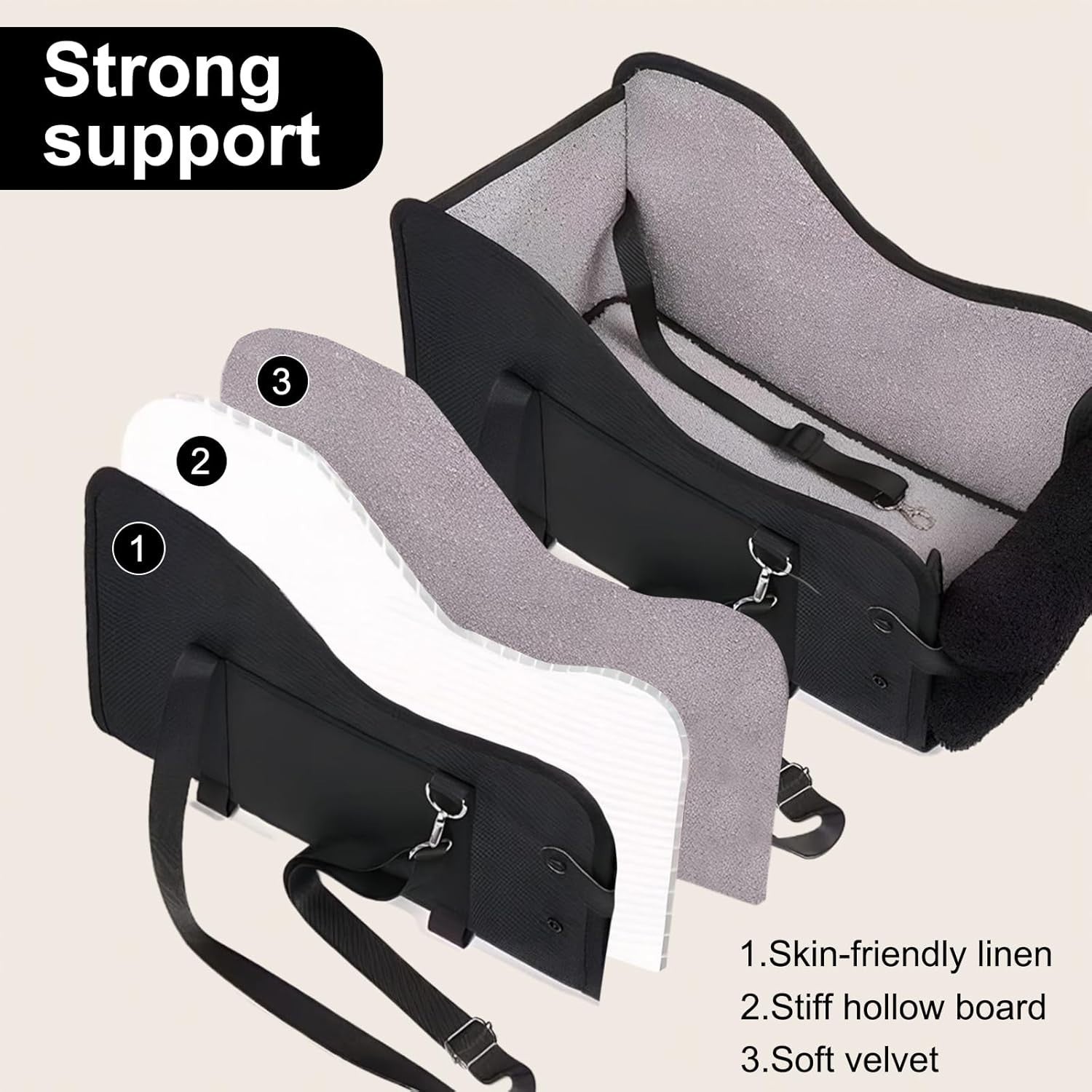 Small Dog Booster Car Seat Washable Travel Bed Safety Belt Black