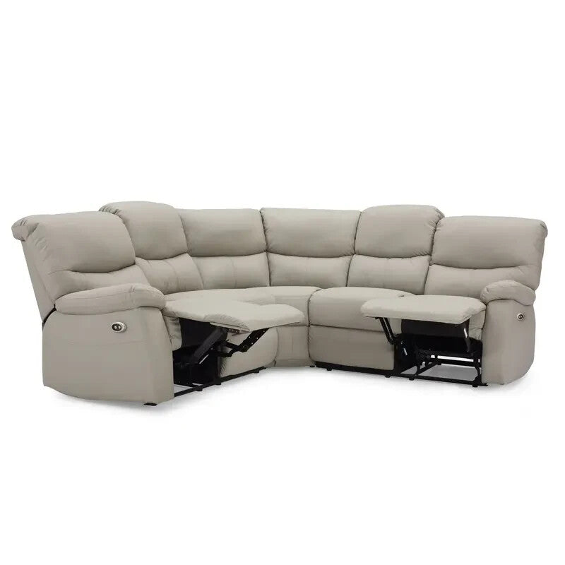 5 Seater Corner Electric Recliner Sofa Faux Leather Grey Lounge Set