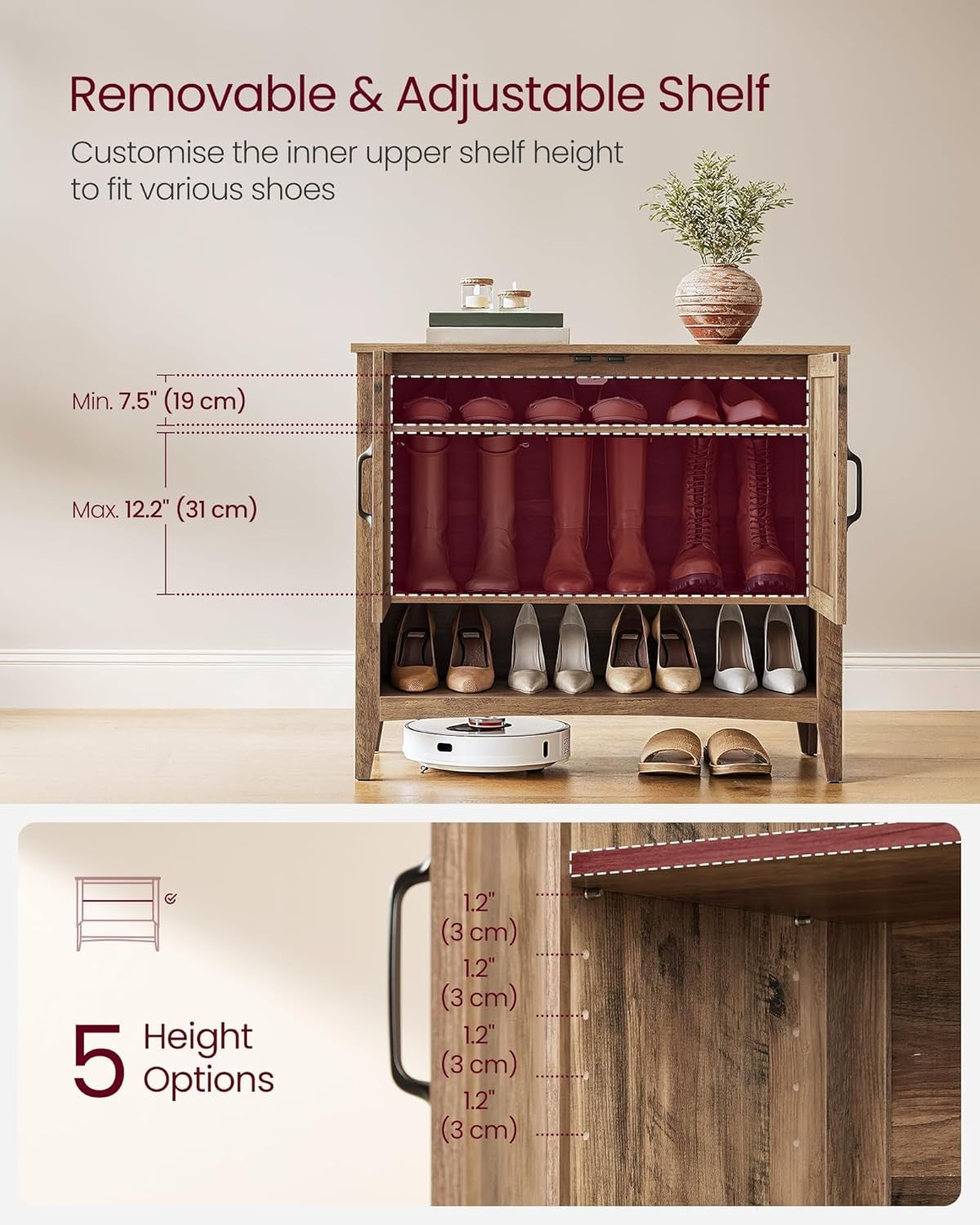 Honey Brown Shoe Cabinet 80x35x70.5cm Adjustable Shelf 9-12 Pair Storage