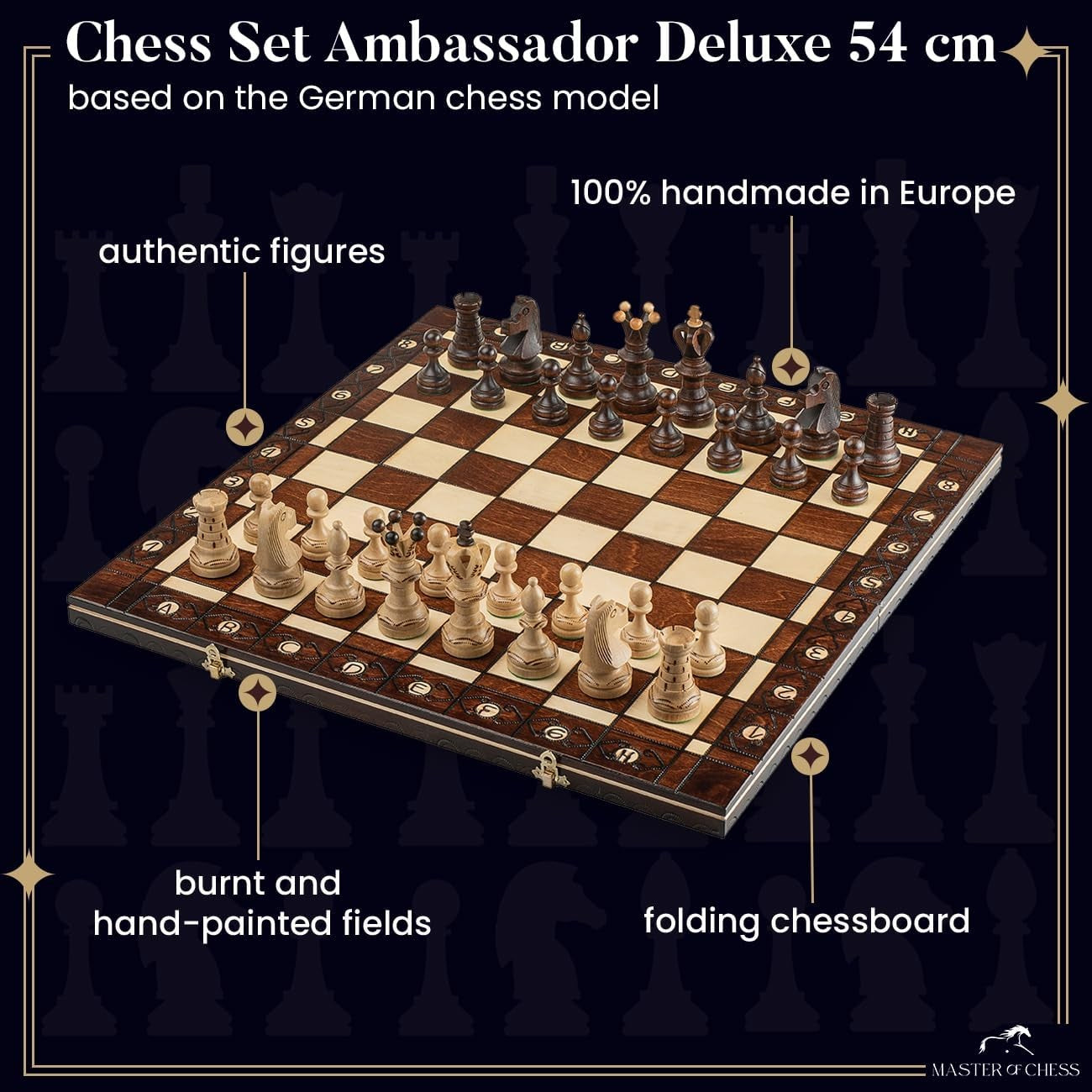 54cm Handmade Wooden Chess Set | Large Portable Board & Classic Pieces | Luxury