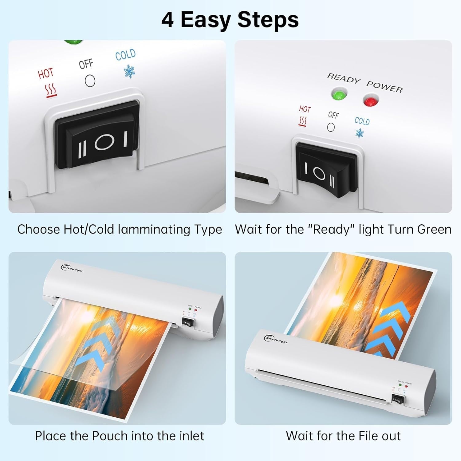 A4 Laminator Machine 1min Fast Warm Up Hot & Cold + Pouches