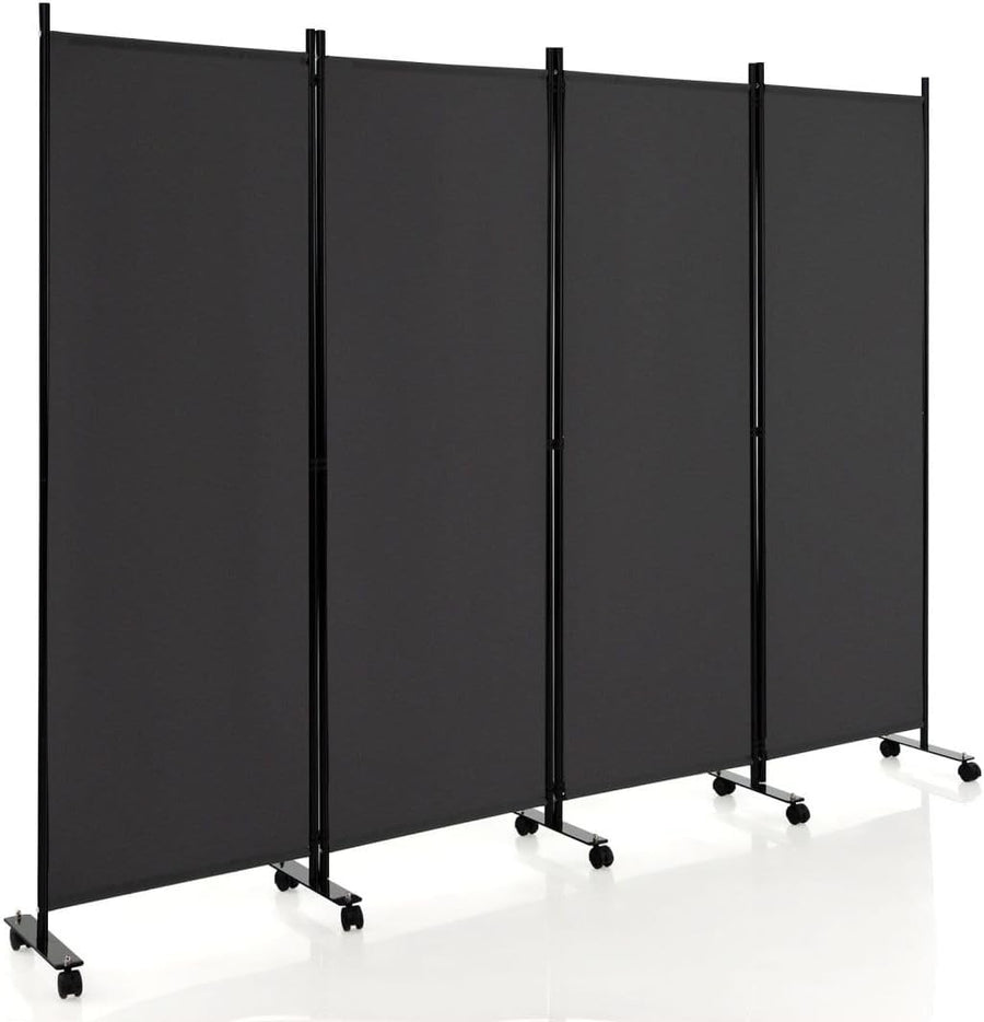 4 Panel Grey Folding Room Divider Privacy Screen on Wheels for Home Office